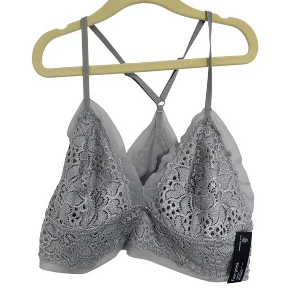 Free Press Gray Lace Sport Bralette‎ Lingerie Removable Pads Medium